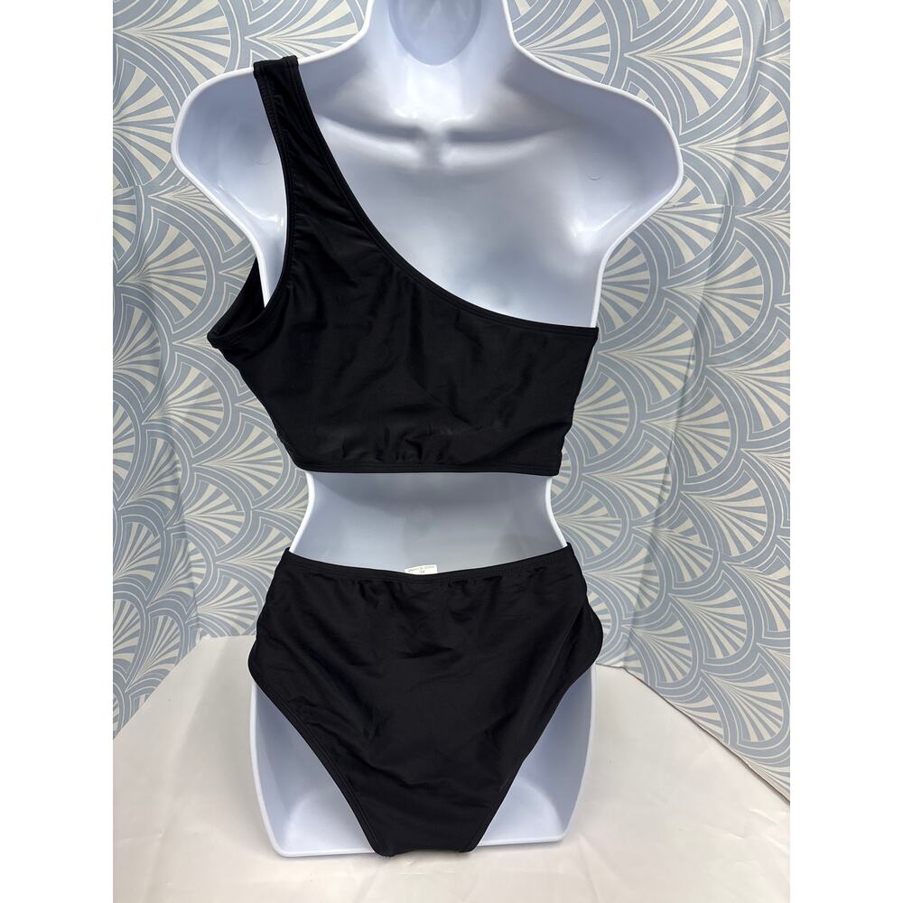 New women high-leg one-shoulder bikini set two piece swimsuit X-Large Black - Picture 3 of 7